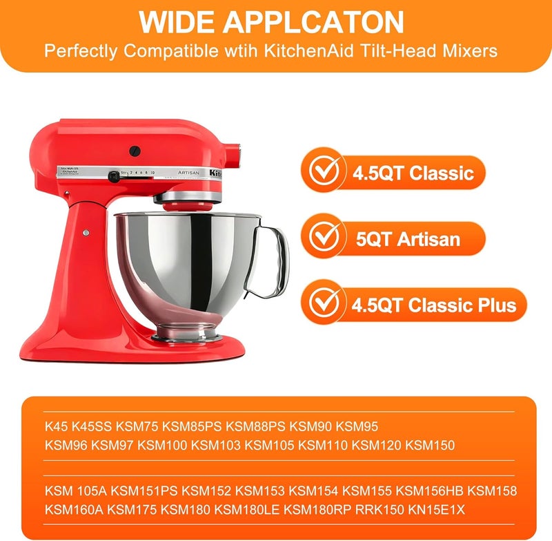 CHUDODO 5QT Food Grade Stainless Steel Mixer Bowl, Compatible with KitchenAid Series 4.5-5QT Tilt-Head Mixers, Suitable for K45SS, KSM75, KSM90, KSM100, KSM150, Dishwasher Safe, Heavy Duty, No Residue - Image 3